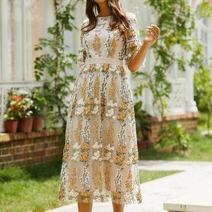 Citrus & Lemon Floral Overlay Dress Small